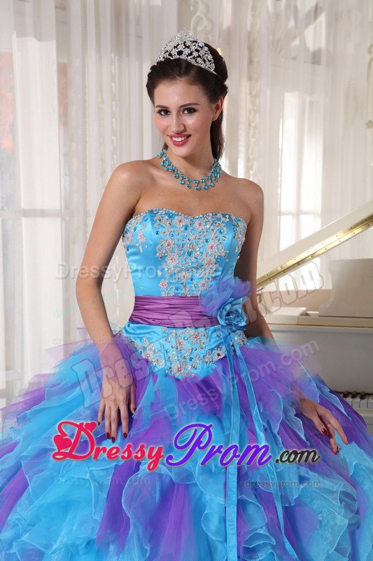 Organza Ruffled Quinceanera Dress Strapless with Sash for Porto Alegre