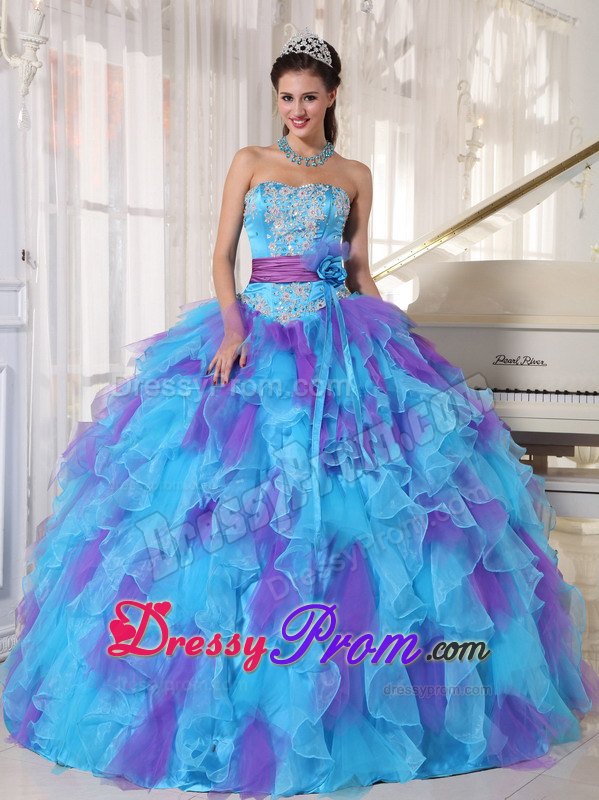 Organza Ruffled Quinceanera Dress Strapless with Sash for Porto Alegre