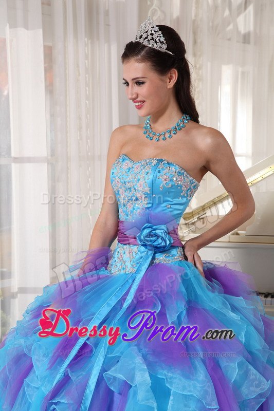 Organza Ruffled Quinceanera Dress Strapless with Sash for Porto Alegre