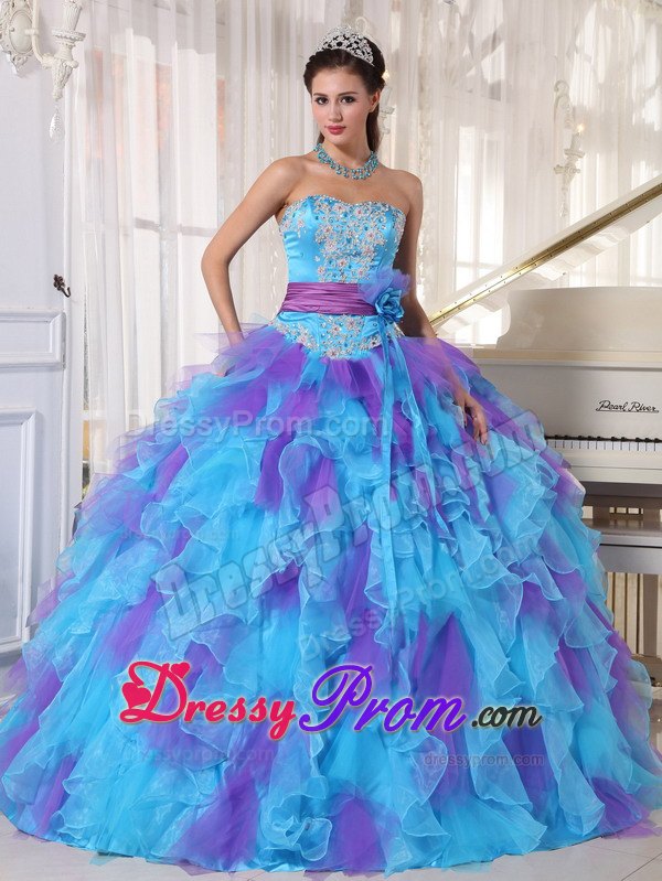 Organza Ruffled Quinceanera Dress Strapless with Sash for Porto Alegre