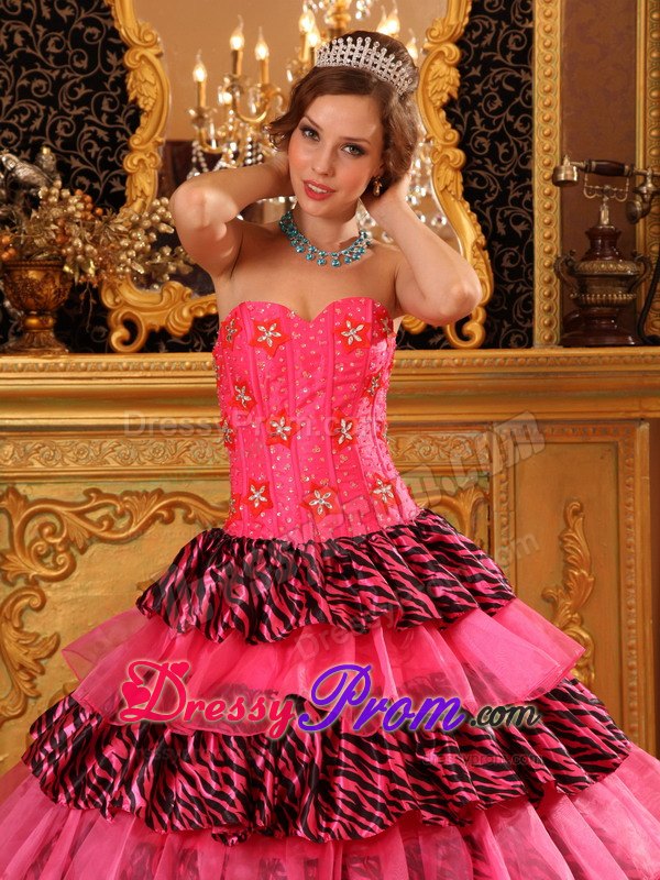 Impressive Beaded Quinceanera Dresses Gowns Organza Zebra Printed
