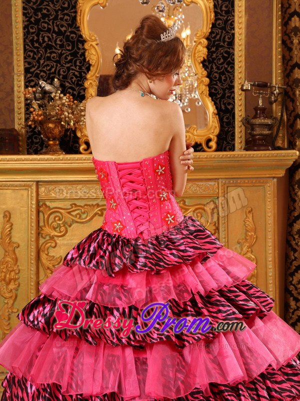 Impressive Beaded Quinceanera Dresses Gowns Organza Zebra Printed
