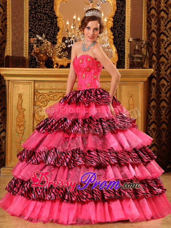 Impressive Beaded Quinceanera Dresses Gowns Organza Zebra Printed
