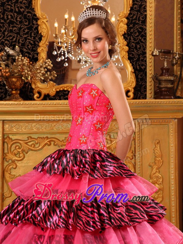 Impressive Beaded Quinceanera Dresses Gowns Organza Zebra Printed