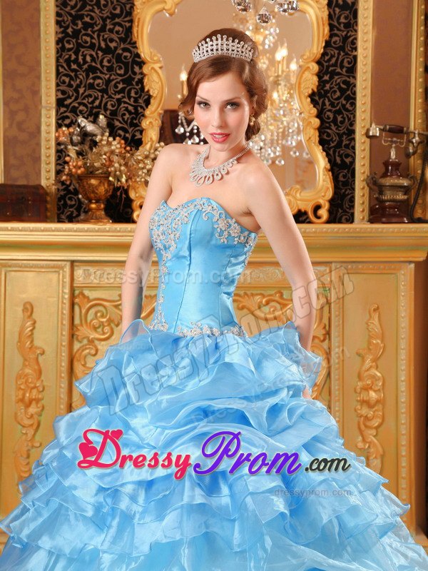 Dashing Blue Ball Gown Sweetheart Quinceanera Gowns with Appliques
