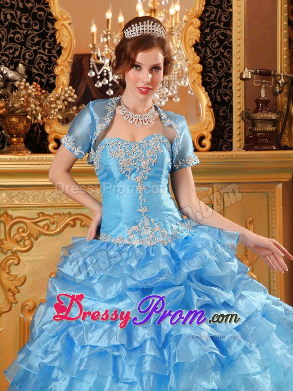 Dashing Blue Ball Gown Sweetheart Quinceanera Gowns with Appliques