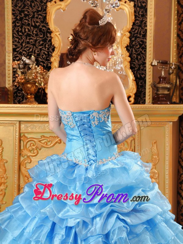 Dashing Blue Ball Gown Sweetheart Quinceanera Gowns with Appliques