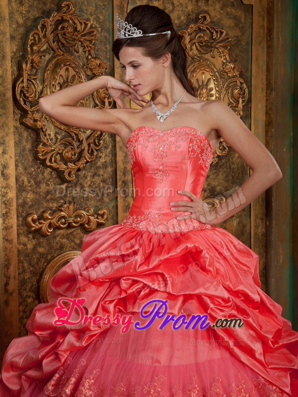 Pretty Sweetheart Quinceanera Dress Appliques with Pick-ups and Layers