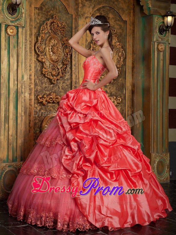 Pretty Sweetheart Quinceanera Dress Appliques with Pick-ups and Layers