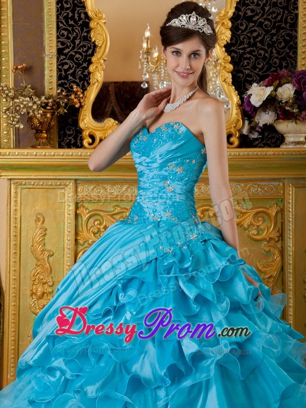 Sweetheart Ruffled Quinceanera Dresses Gowns Appliques and Ruches