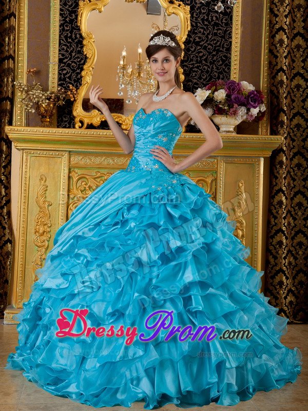 Sweetheart Ruffled Quinceanera Dresses Gowns Appliques and Ruches