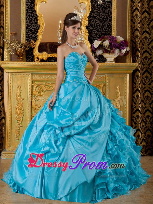 Sweetheart Ruffled Quinceanera Dresses Gowns Appliques and Ruches