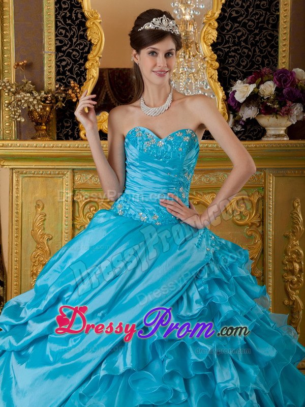Sweetheart Ruffled Quinceanera Dresses Gowns Appliques and Ruches