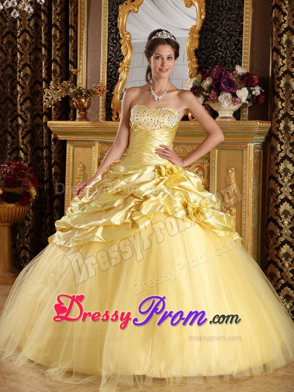 Salvador New Beaded and Ruched Sweet 15 Dresses Pick-ups in Yellow