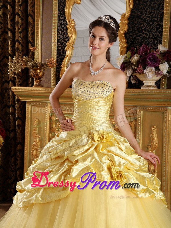 Salvador New Beaded and Ruched Sweet 15 Dresses Pick-ups in Yellow