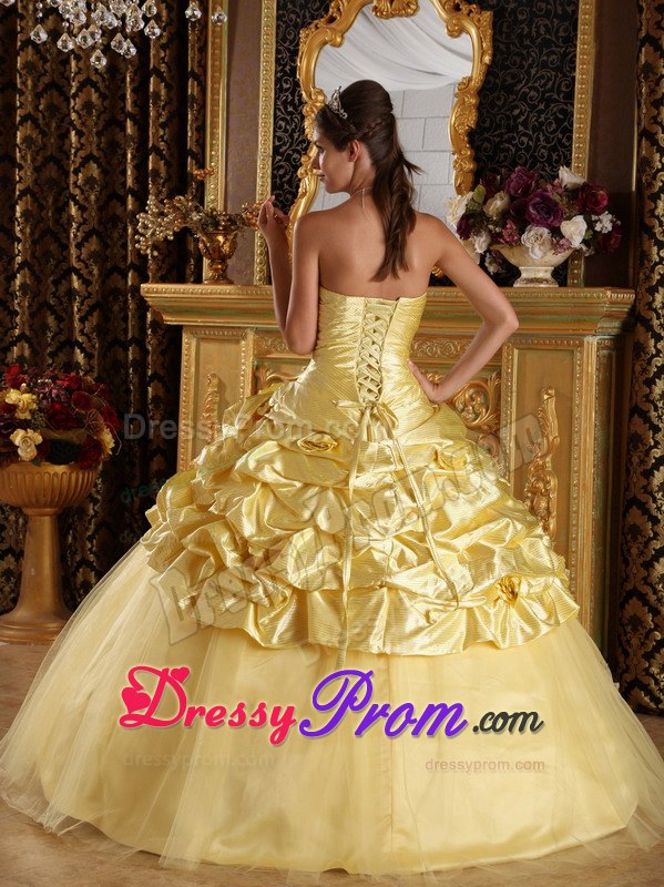 Salvador New Beaded and Ruched Sweet 15 Dresses Pick-ups in Yellow