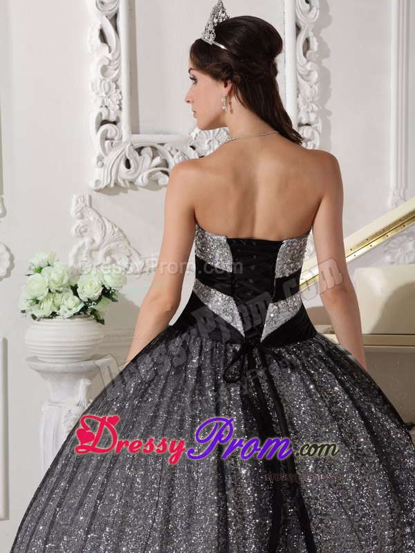 Shimmery Black Ball Gown Sequined Quinceanera Gown Sweetheart