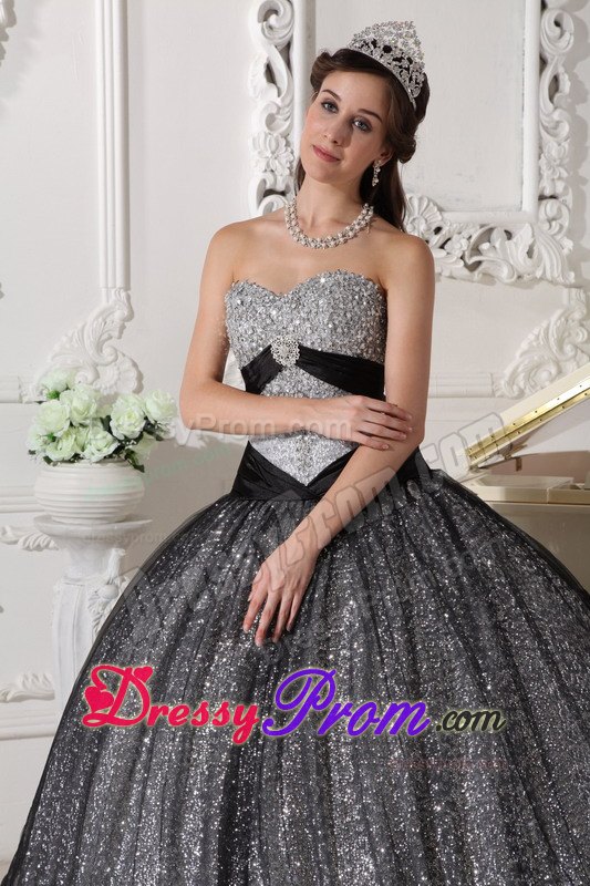 Shimmery Black Ball Gown Sequined Quinceanera Gown Sweetheart