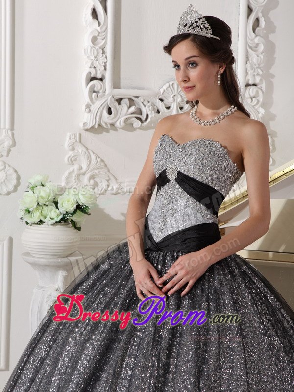 Shimmery Black Ball Gown Sequined Quinceanera Gown Sweetheart