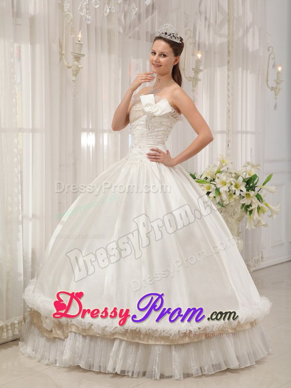 White Quinceanera Dress Beaded Strapless Zipper up Back in Sao Paulo
