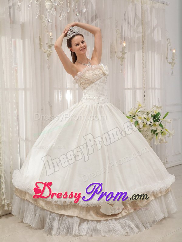 White Quinceanera Dress Beaded Strapless Zipper up Back in Sao Paulo