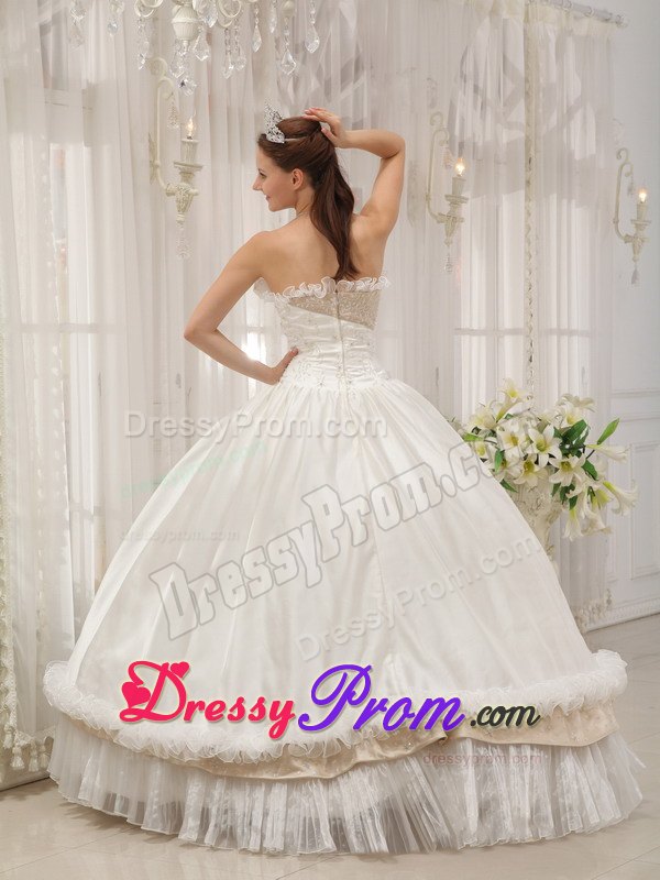 White Quinceanera Dress Beaded Strapless Zipper up Back in Sao Paulo