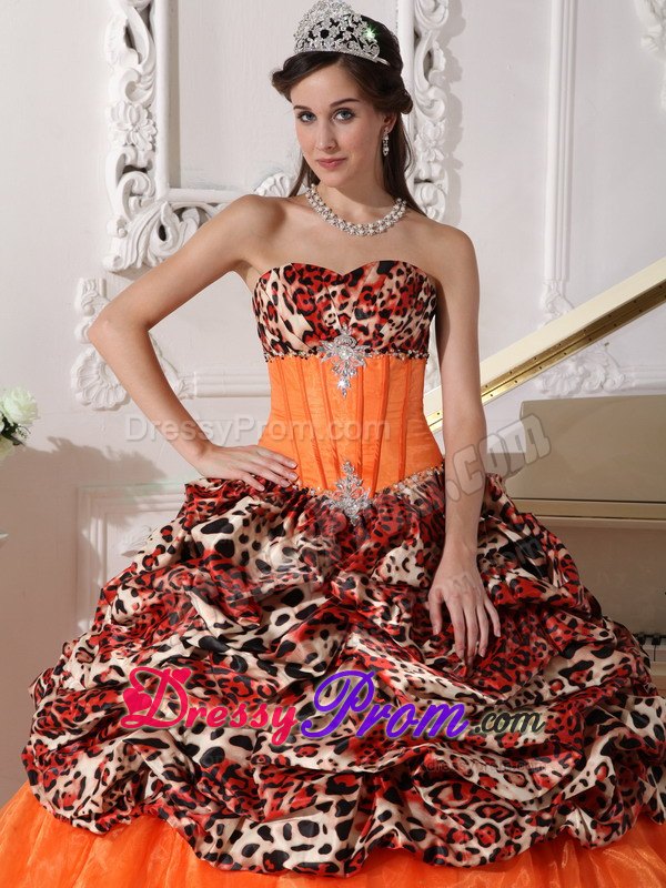 Sweetheart Leopard and Organza Appliques Dresses 15 with Sweep Train