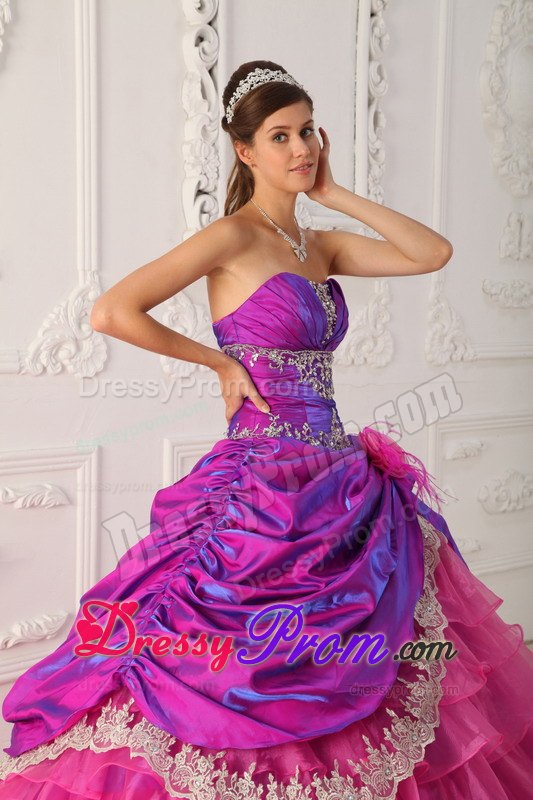 Ruching Hot Pink Ball Gown Lace and Appliques Sweet 16 Dresses
