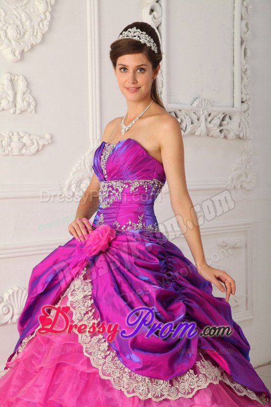 Ruching Hot Pink Ball Gown Lace and Appliques Sweet 16 Dresses
