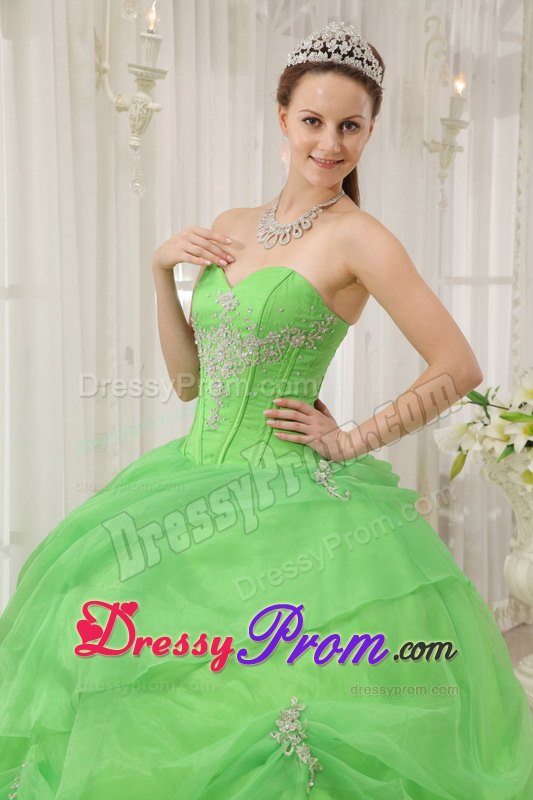 Sweetheart Spring Green Quinceanera Dresses Gowns with Appliques