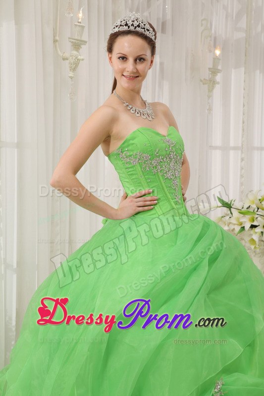 Sweetheart Spring Green Quinceanera Dresses Gowns with Appliques