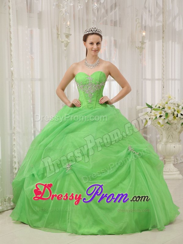 Sweetheart Spring Green Quinceanera Dresses Gowns with Appliques