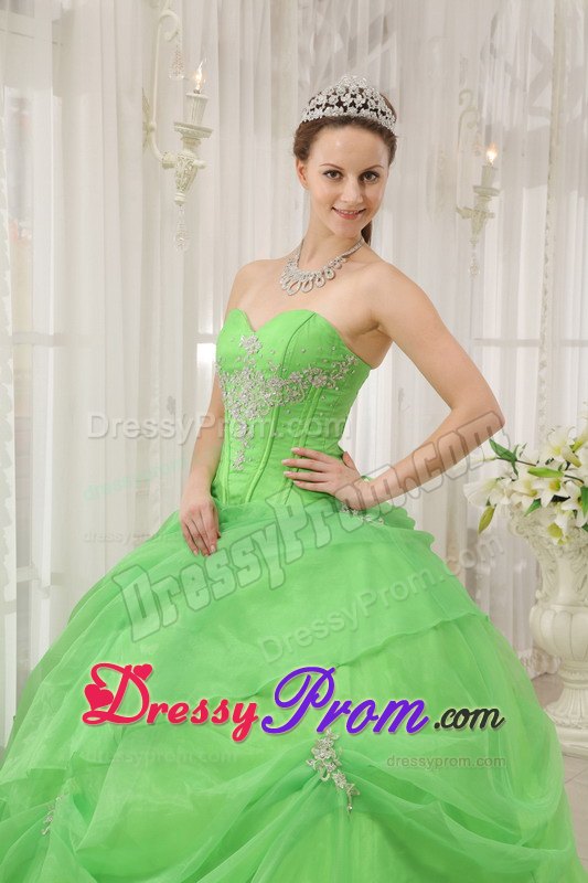 Sweetheart Spring Green Quinceanera Dresses Gowns with Appliques