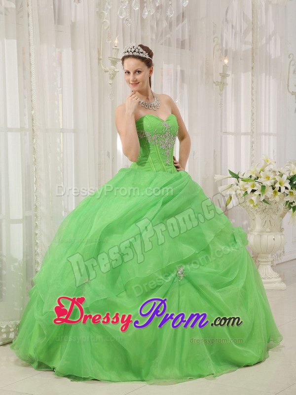 Sweetheart Spring Green Quinceanera Dresses Gowns with Appliques