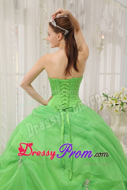 Sweetheart Spring Green Quinceanera Dresses Gowns with Appliques