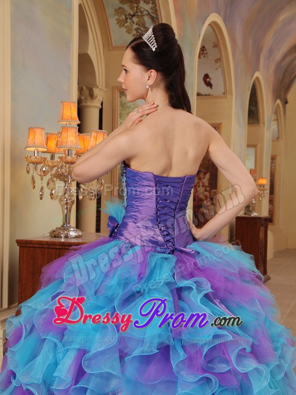 Purple and Aqua Blue Sweetheart Ruffles Organza Dresses For a Quince