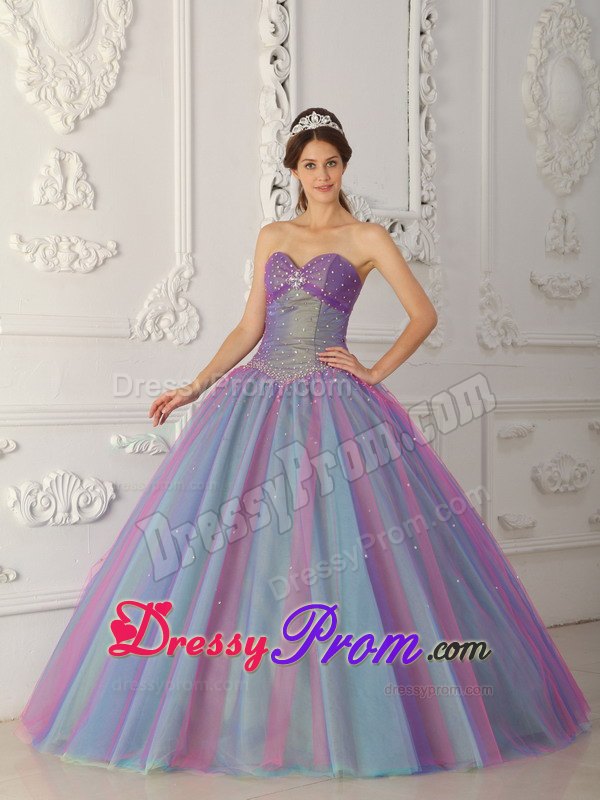 Sweetheart Ball Gown Tulle Beading Quinceanera Dress in Multi -color