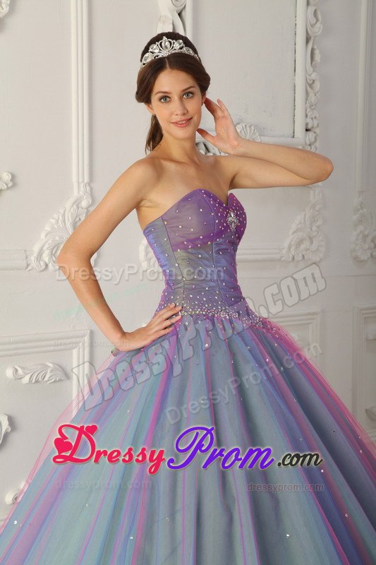 Sweetheart Ball Gown Tulle Beading Quinceanera Dress in Multi -color
