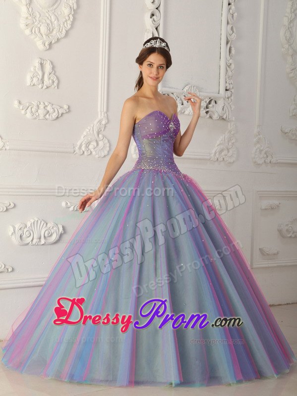 Sweetheart Ball Gown Tulle Beading Quinceanera Dress in Multi -color