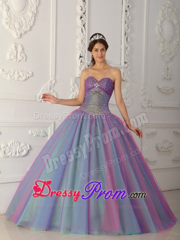Sweetheart Ball Gown Tulle Beading Quinceanera Dress in Multi -color