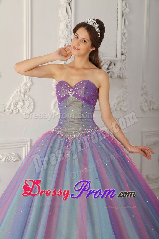 Sweetheart Ball Gown Tulle Beading Quinceanera Dress in Multi -color