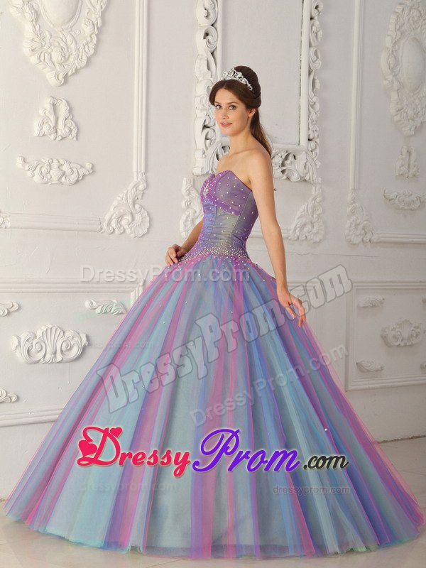Sweetheart Ball Gown Tulle Beading Quinceanera Dress in Multi -color