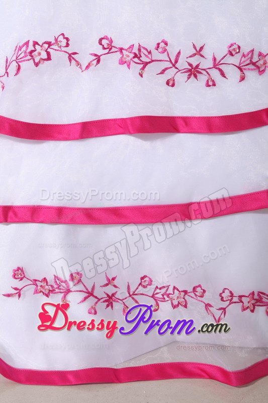 White and Hot Pink Quinceanera Dress with Beading and Embroidery