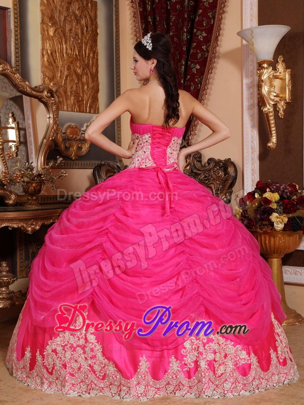 Strapless Hot Pink Ball Gown Organza Quinceanera Dress with Beading