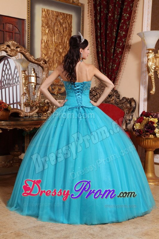 Embroidery with Beading Aqua Blue Strapless Dresses For a Quinceanera