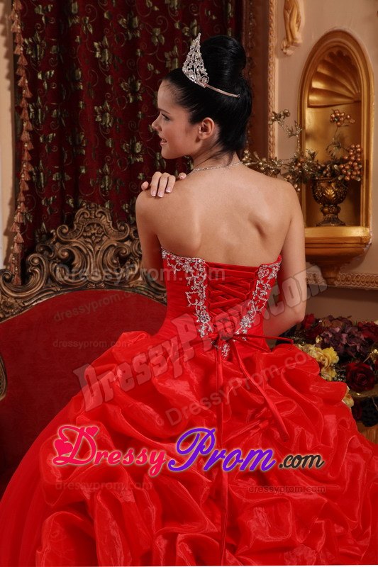 Appliques Sweetheart Floor-length Red Ball Gown Organza Sweet 16 Dresses