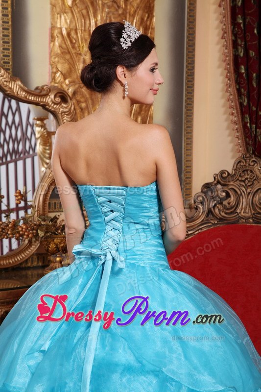 Strapless Organza Beading Sweet Sixteen Quinceanera Dresses in Aqua Blue
