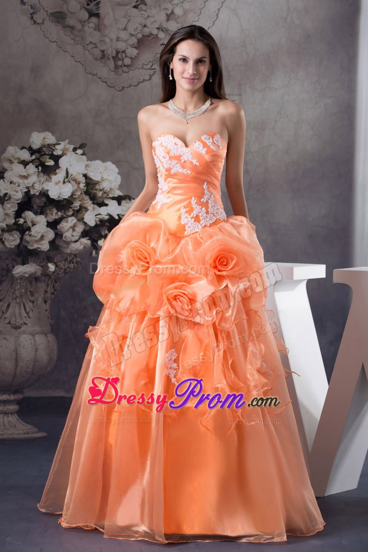 Sweetheart A-line Hand Flowers With Appliques Sweet Sixteen Dresses