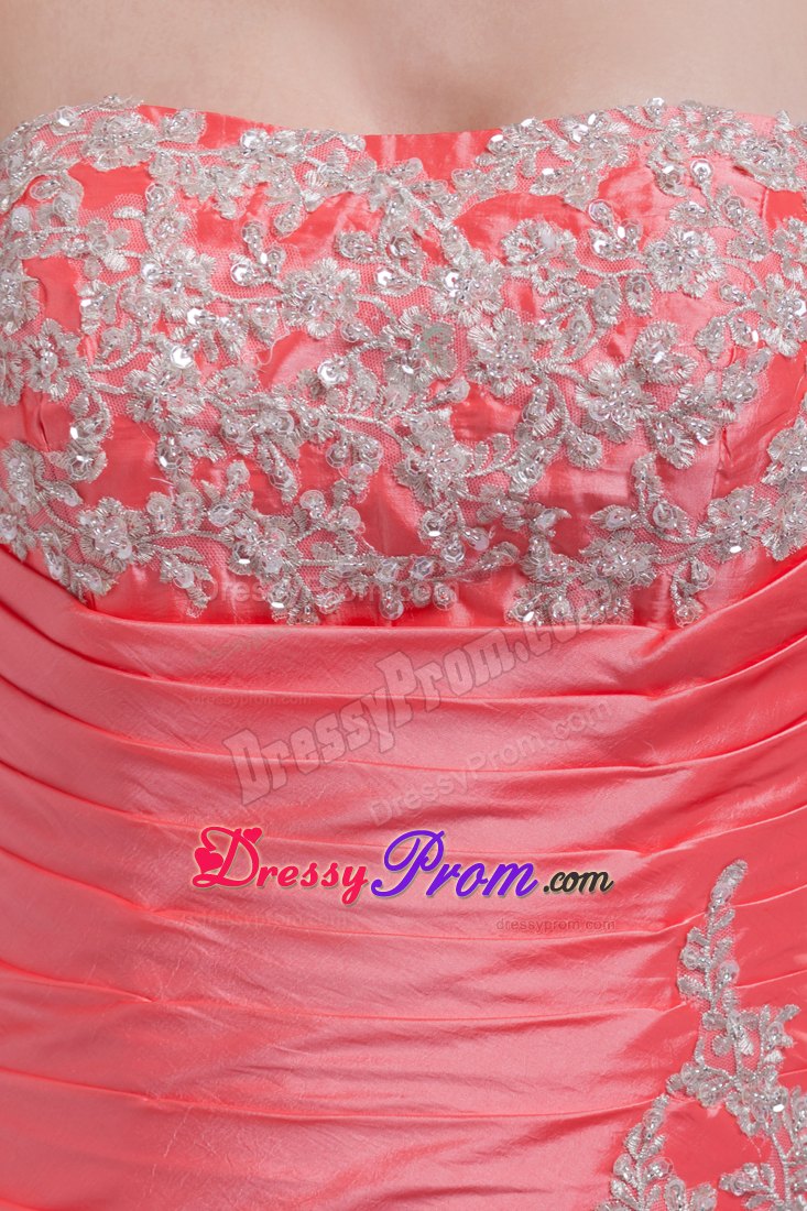 Watermelon Red A-line Quinceanera Dress with Pick-ups and Appliques