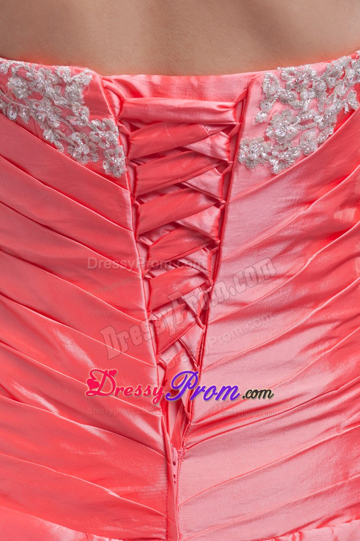 Watermelon Red A-line Quinceanera Dress with Pick-ups and Appliques